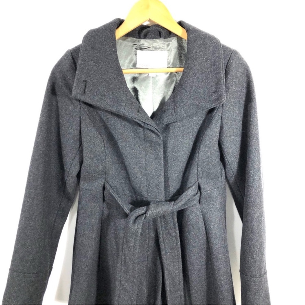 Old Navy Wool Long Gray Pea Coat Tie Front Jacket